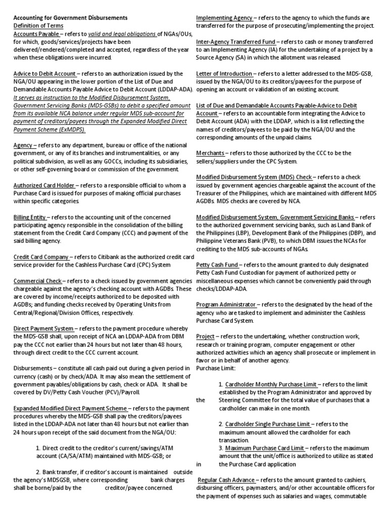 Government Disbursement Accounting Guide | PDF | Cheque | Payments