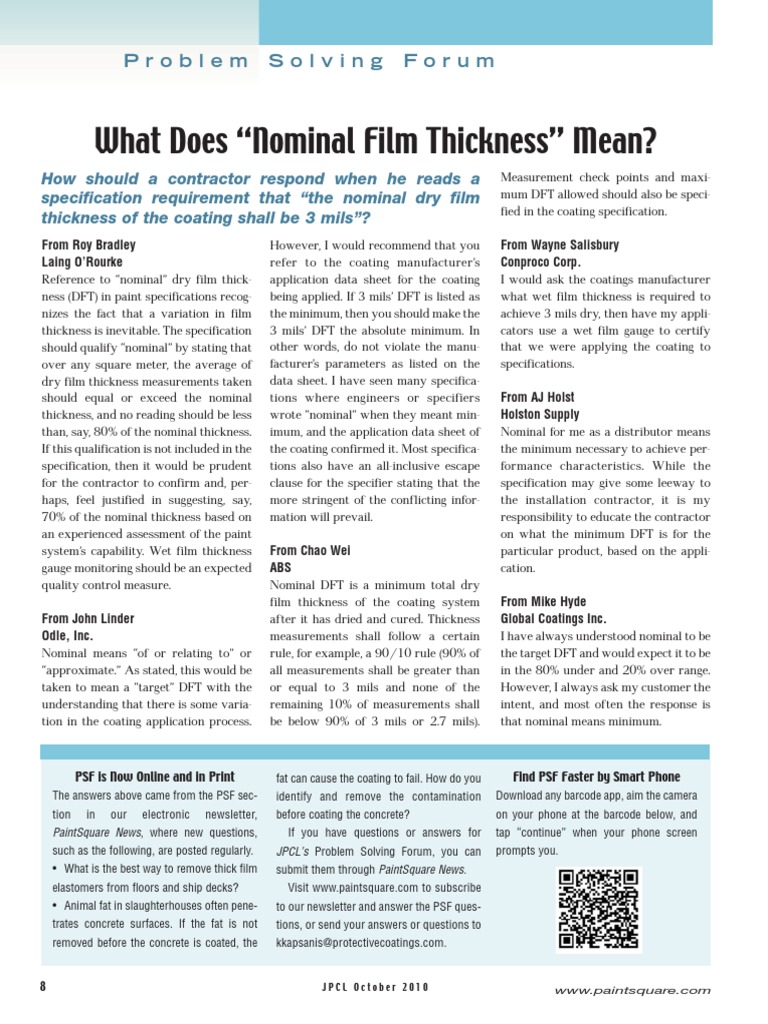 What does nominal film thickness mean problem solving forum pdf
