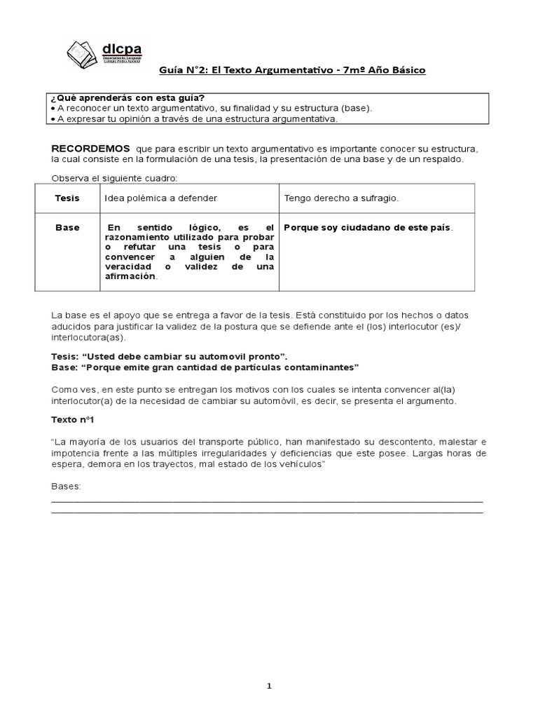 Guía Nº 2 TEXTO ARGUMENTATIVO | PDF | Argumento | Educación avanzada