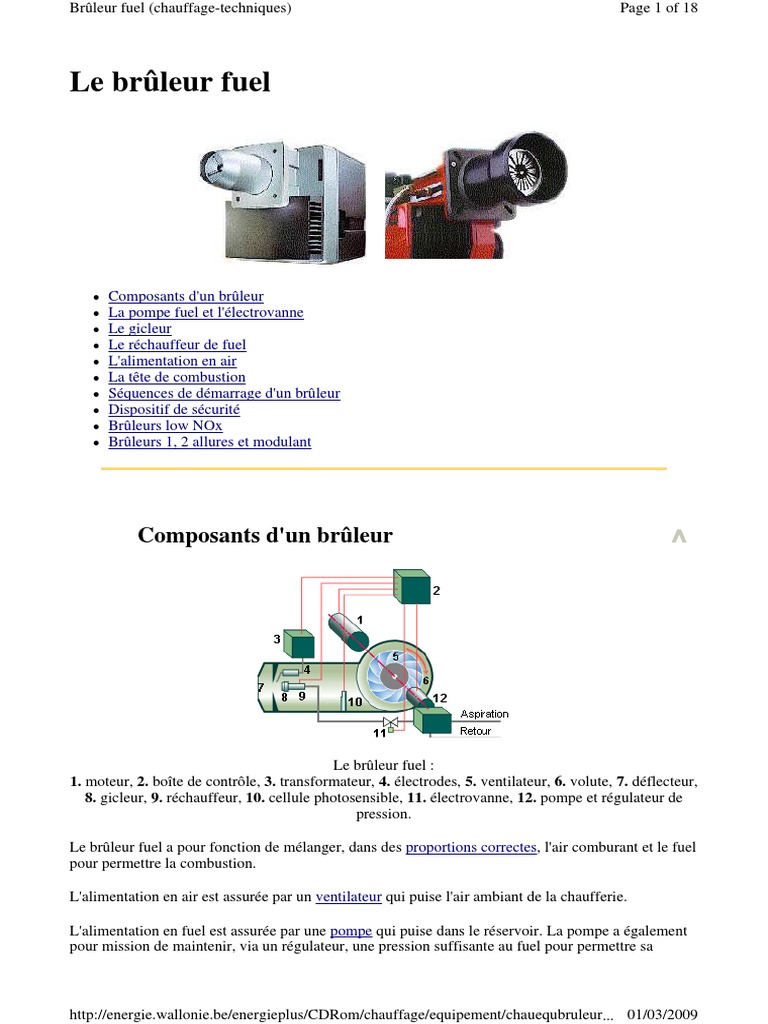 Fonctionnement du brûleur à fioul PDF La combustion Chaudière — free download