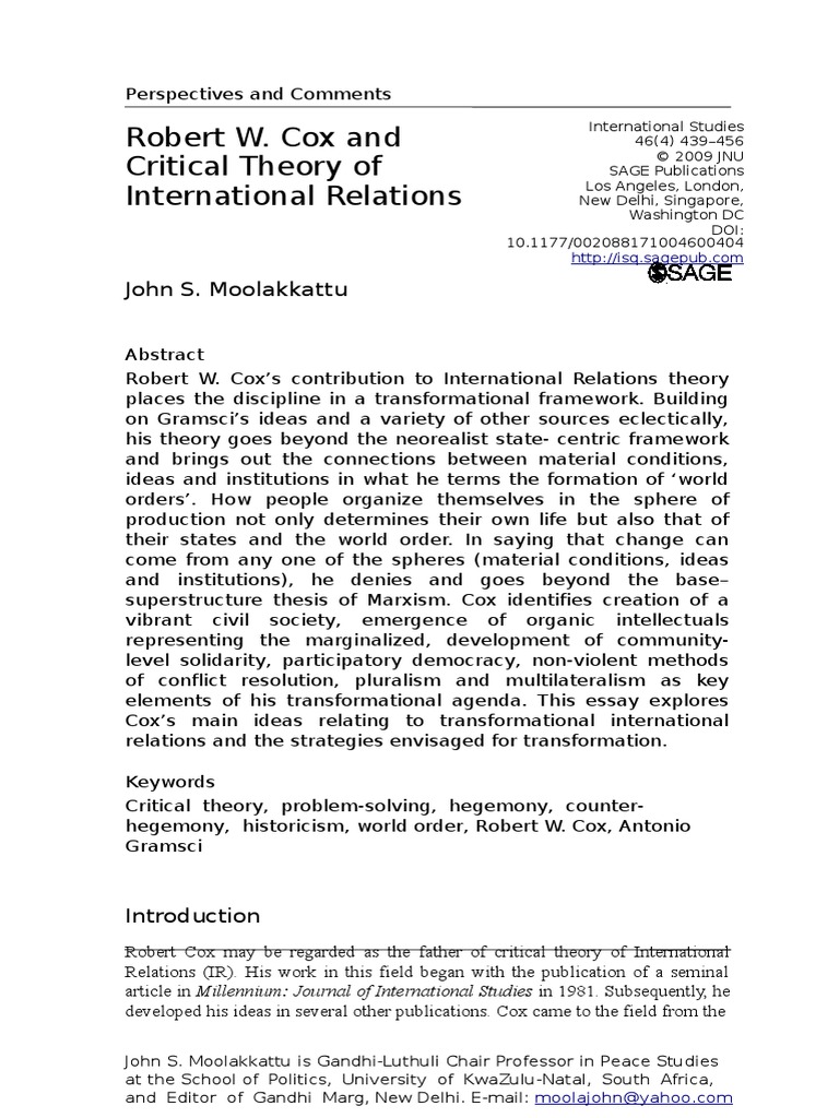 Critical Theory of International Relations | PDF | Antonio Gramsci ...
