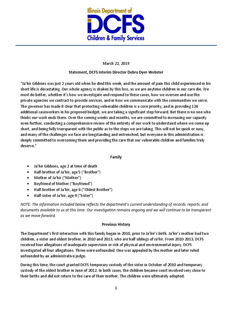 Statement, DCFS Interim Director Debra Dyerster PDF Child