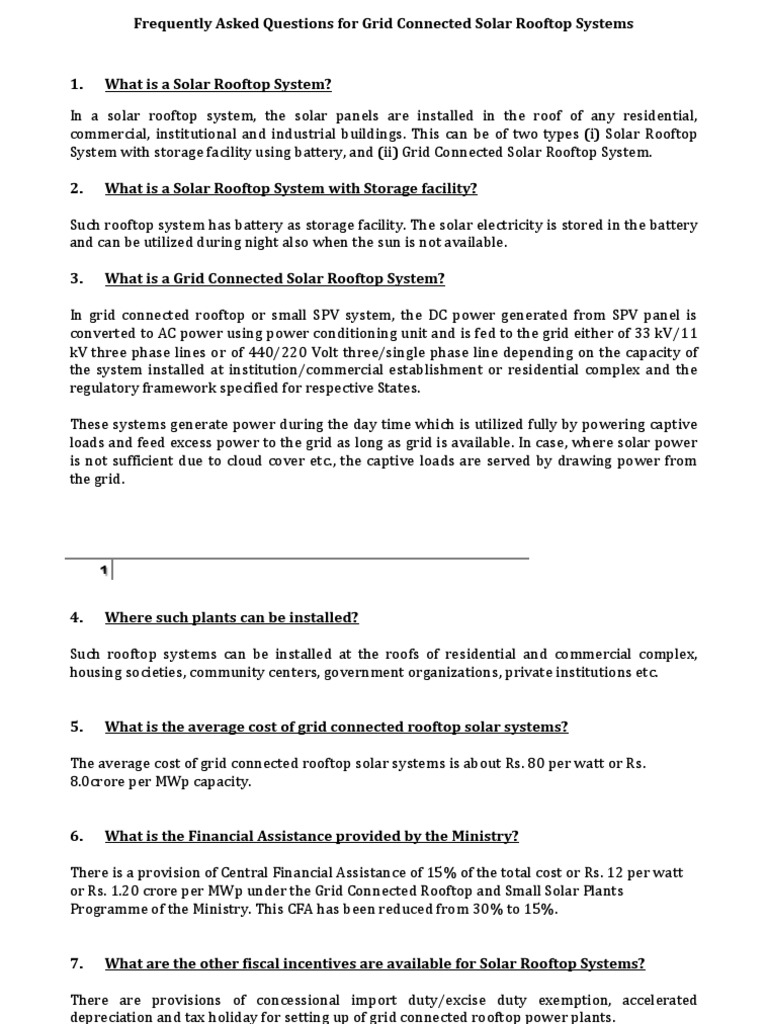 FAQs - Grid Connected Solar Rooftop Systems PDF | PDF | Solar Power ...