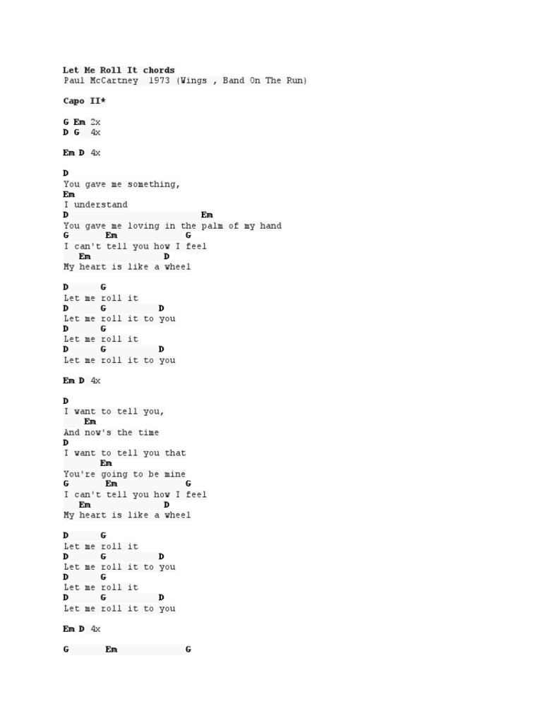 Let Me Roll It Chords Pdf British Rock Songs British Songs