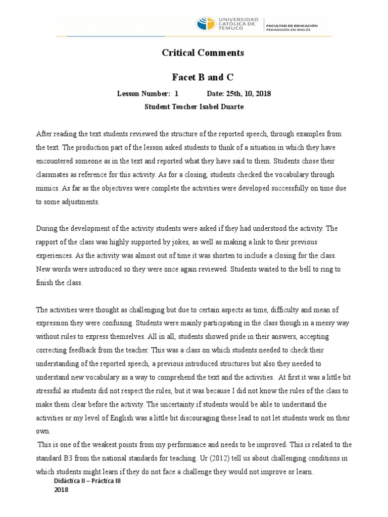 Lesson Reflection on Classroom Management | PDF | Classroom Management ...