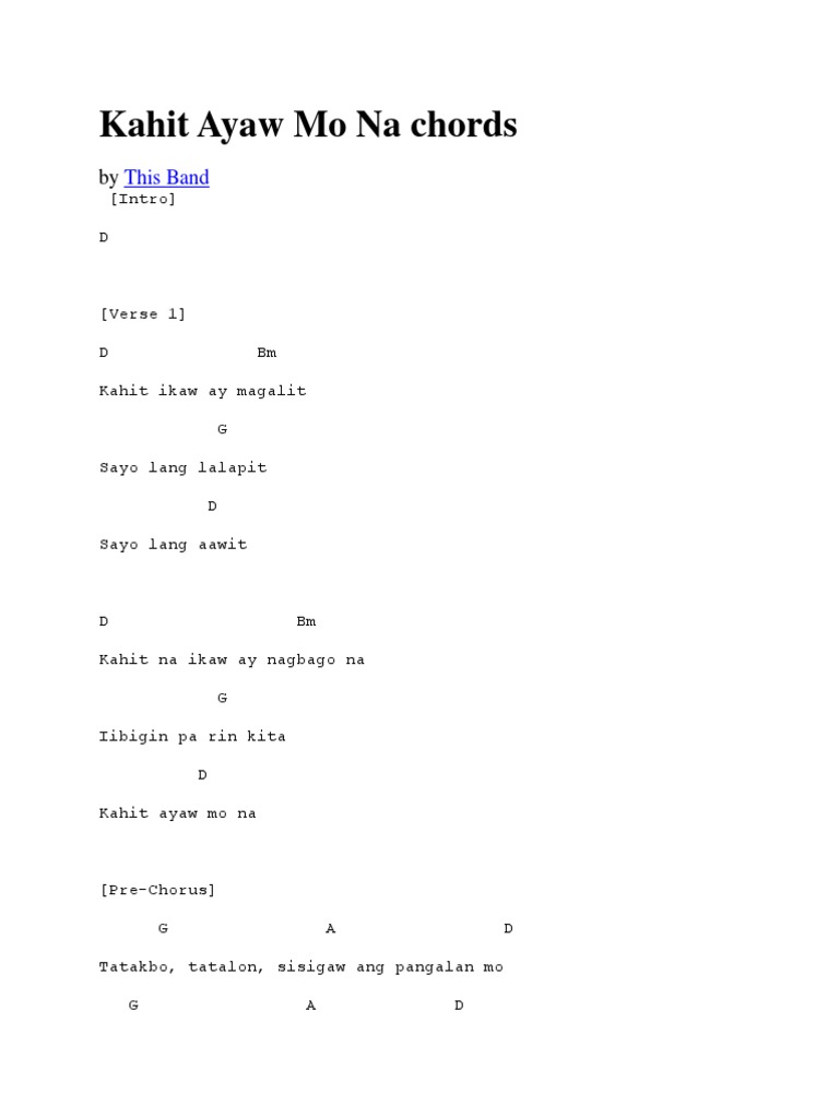 Kahit Ayaw Mo Na Chords PDF