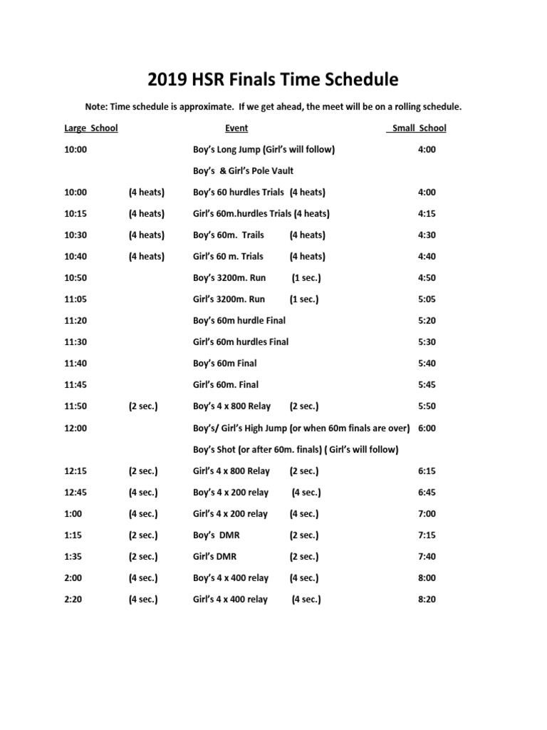 HSR Finals 2019 Time Schedule | PDF