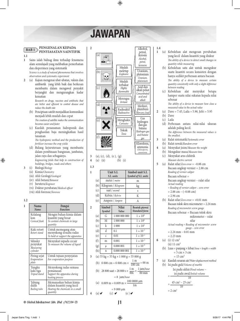 Penerbitan Pelangi Sdn Bhd Jawapan Sains Tingkatan 2