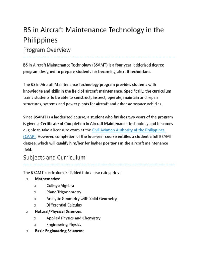 WHAT IS BS AIRCRAFT MAINTENANCE TECHNOLOGY intelligence overview
