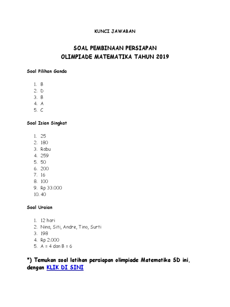 Kunci Jawaban Soal Olimpiade Matematika Sd Level Mudah Pdf Pdf