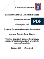 Estudio de Algunos Factores Que Afectan El Establecimiento de Un Método Espectrofotométrico