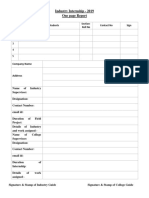 Industry Internship - 2019 One Page Report: Name of The Students