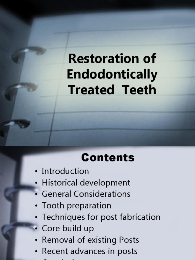 Restoration of Endodontically Treated Teeth | PDF | Human Tooth ...