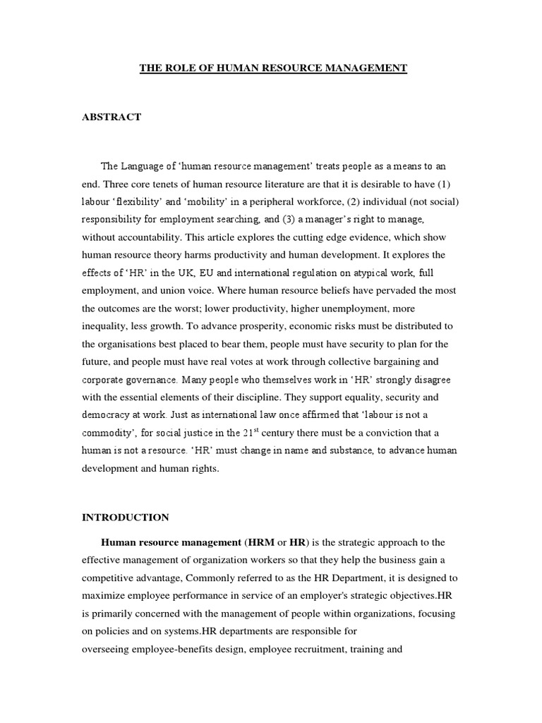 The Role of Human Resource Management Paper | PDF | Human Resource ...