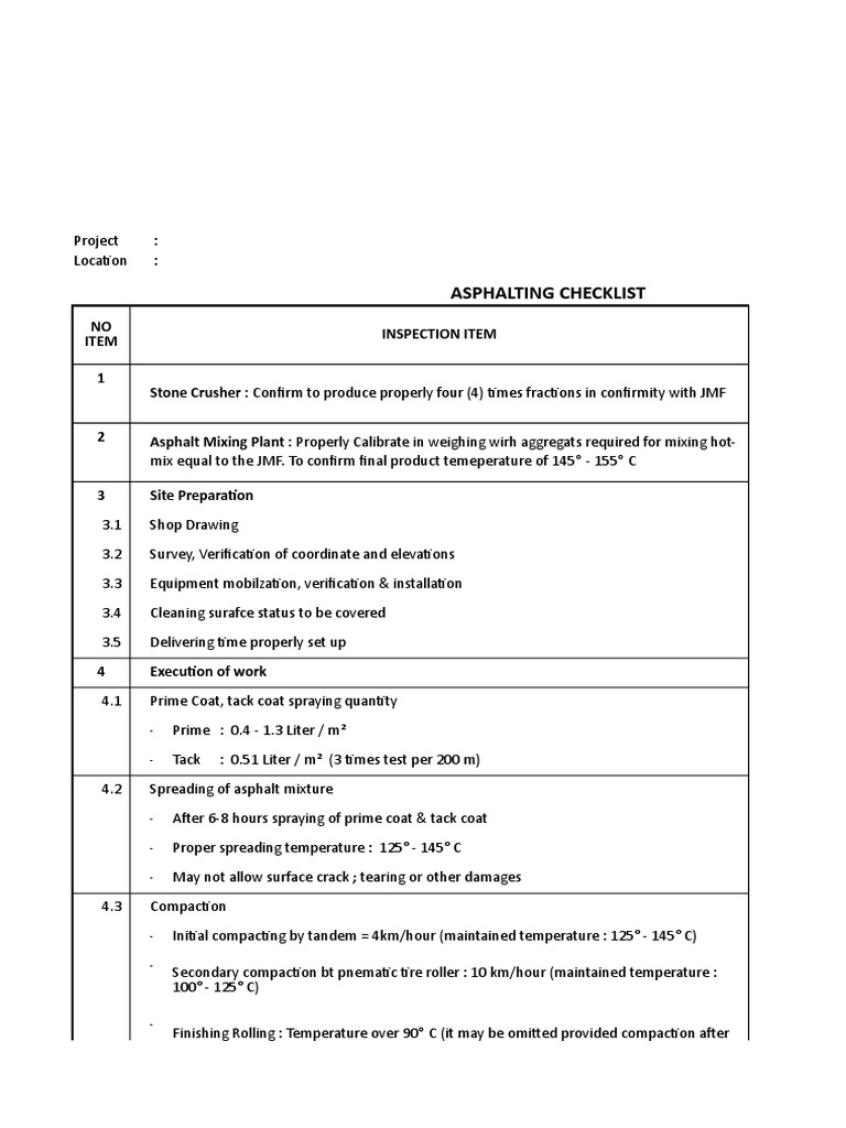 Asphalt Paving Inspection Checklist | PDF