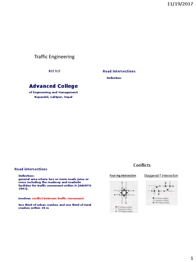 Traffic Engineering Part 1 | PDF | Traffic | Intersection (Road)