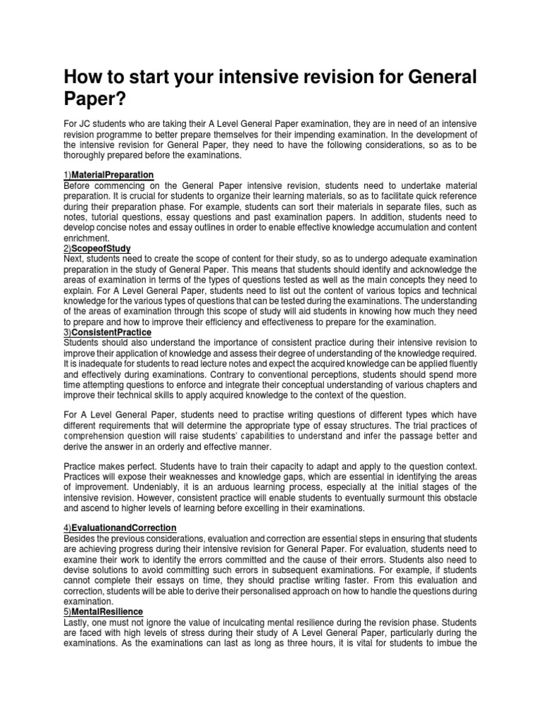 How To Start Your Intensive Revision For General Paper | PDF | Test ...