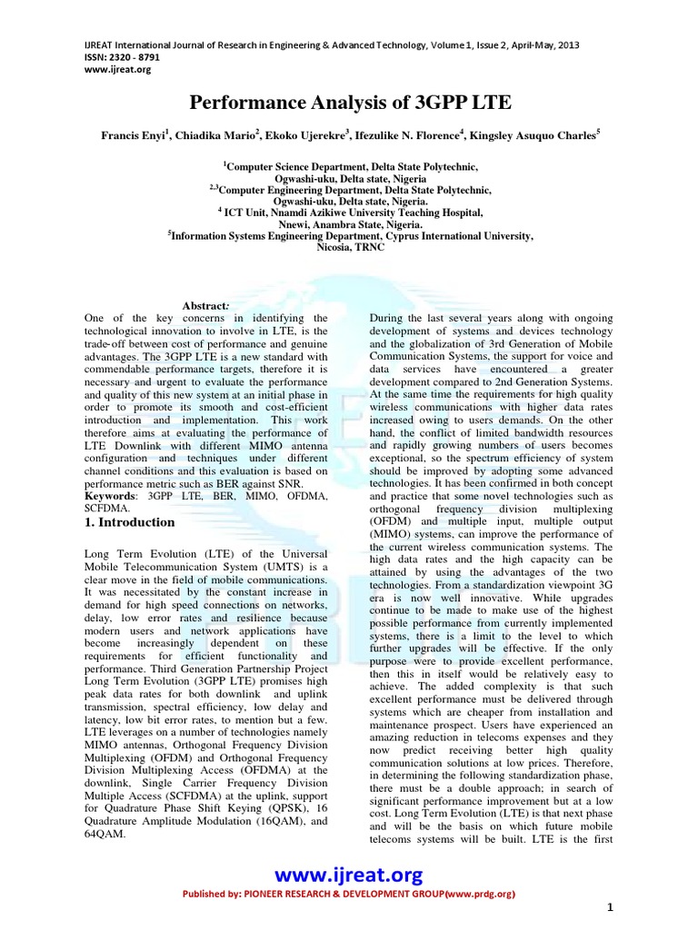 Performance Analysis of 3GPP LTE | PDF | Orthogonal Frequency Division ...