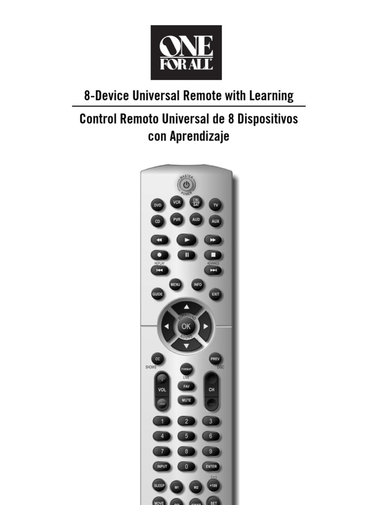 Instruction Manual One for All 8 Device Remote Grabadora de vídeo