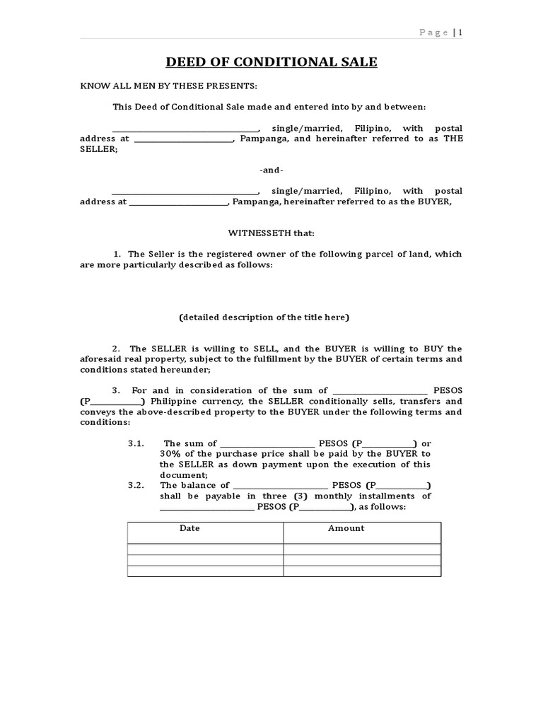 Conditional Sale Deed Template | PDF | Signature | Sales
