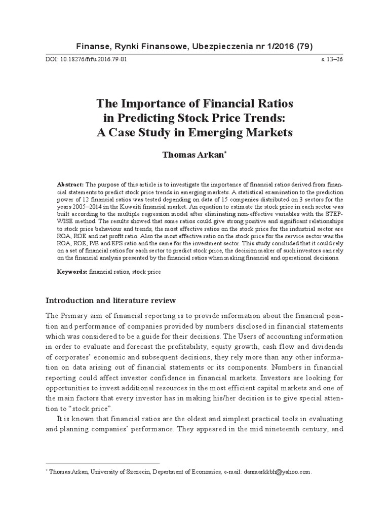 Financial Ratios for Stock Price Prediction | PDF | Stocks | Financial ...