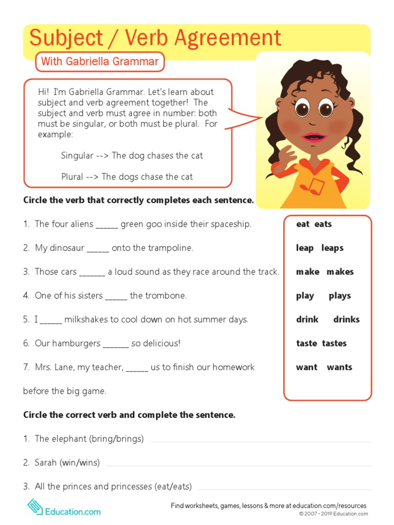 Subject Verb Agreement With Gabriella Grammar