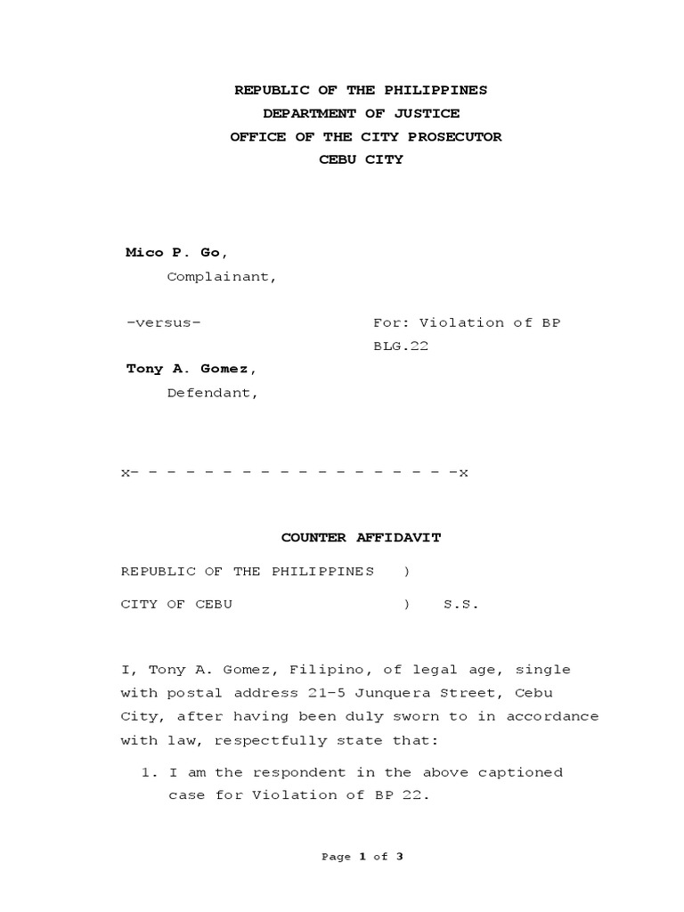 Republic of The Philippines Department of Justice Office of The City