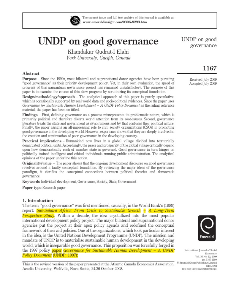 Undp On Good Governance Pdf International Development Governance