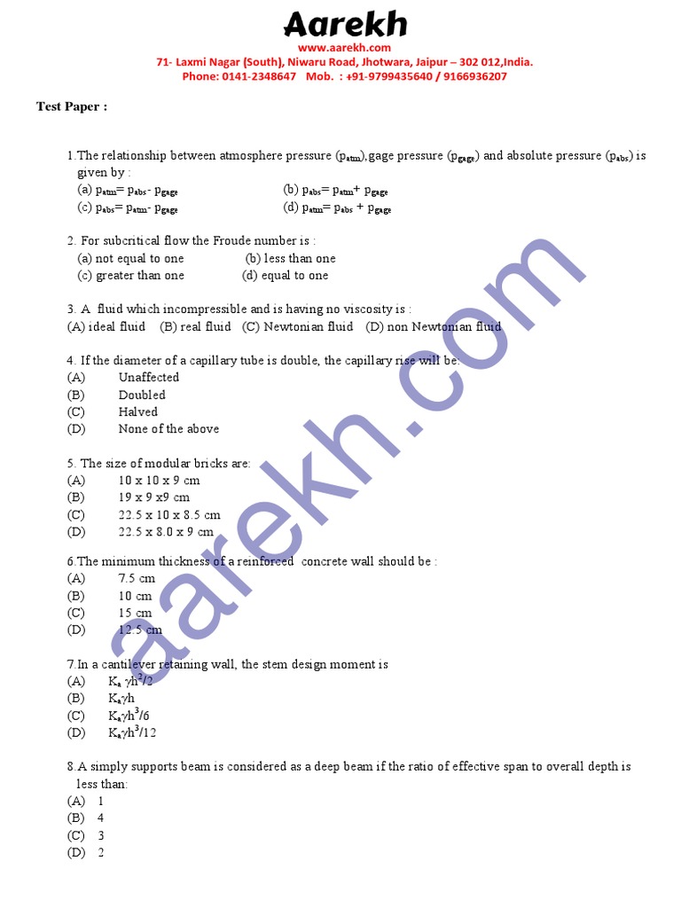 Civil Engineering Test Paper Questions | PDF | Beam (Structure) | Concrete