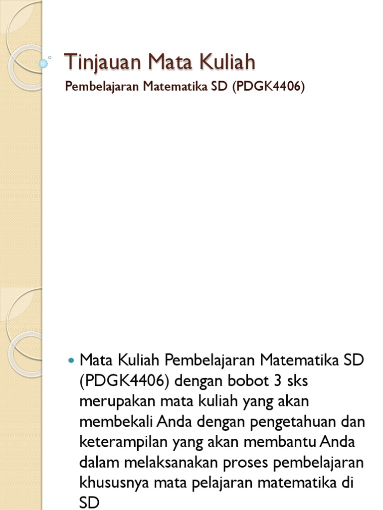 Pdgk 4406 Pembelajaran Matematika Sd