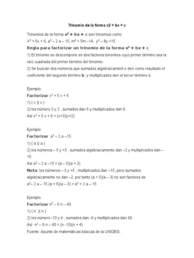 Trinomio De La Forma X2 Factorizacion Exponenciacion Prueba Gratuita De 30 Dias Scribd