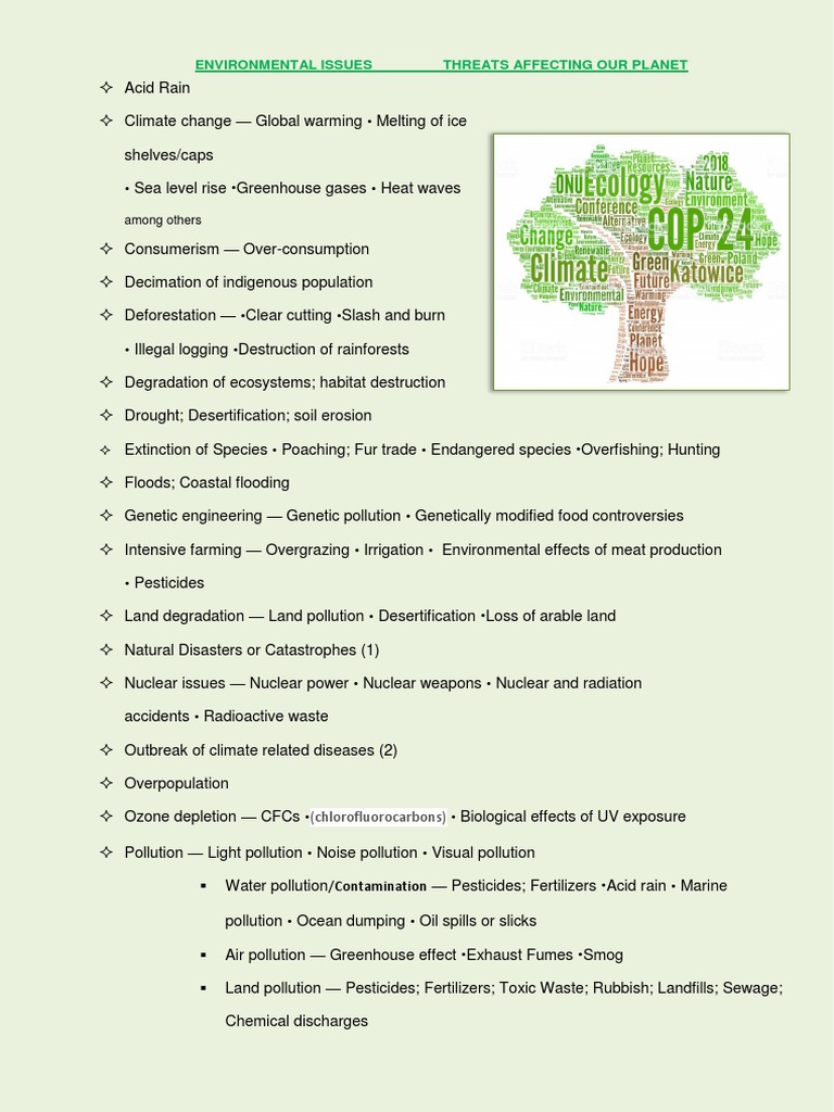 Vocabulary Environmental Issues PDF Habitat Destruction Pollution