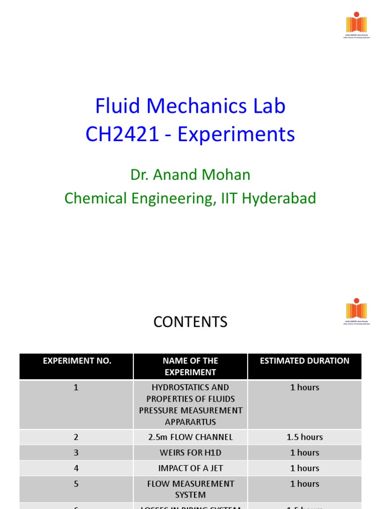 Fluid Mechanics Lab Experiments Guide | PDF | Pressure Measurement ...