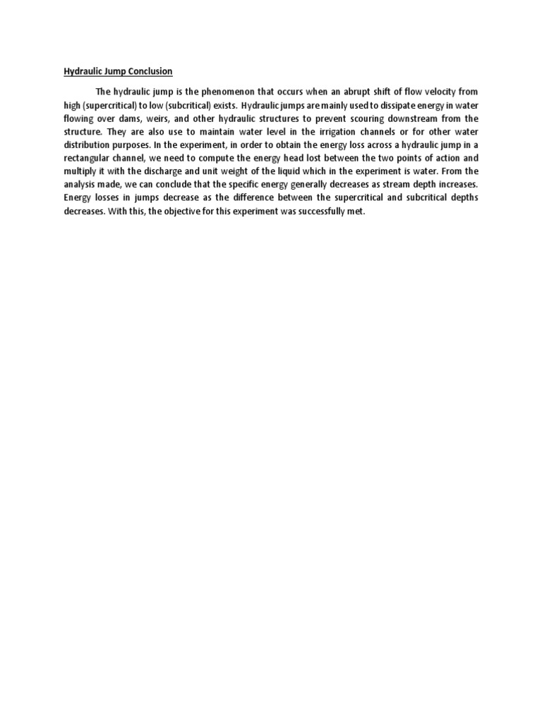 Hydraulic Jump Conclusion PDF