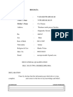 Bio-Data: Kayamkulam Vaisakh Prabhakar