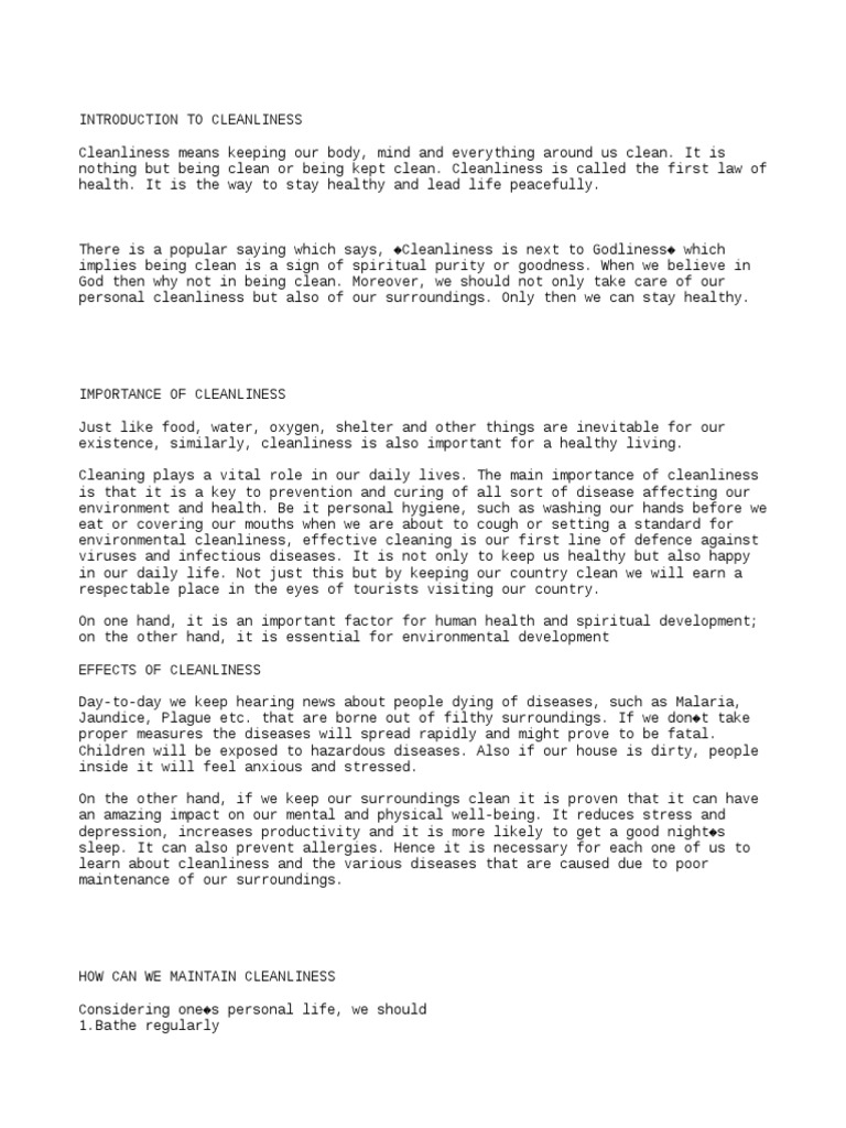 Cleanliness | PDF | Hygiene | Public Health