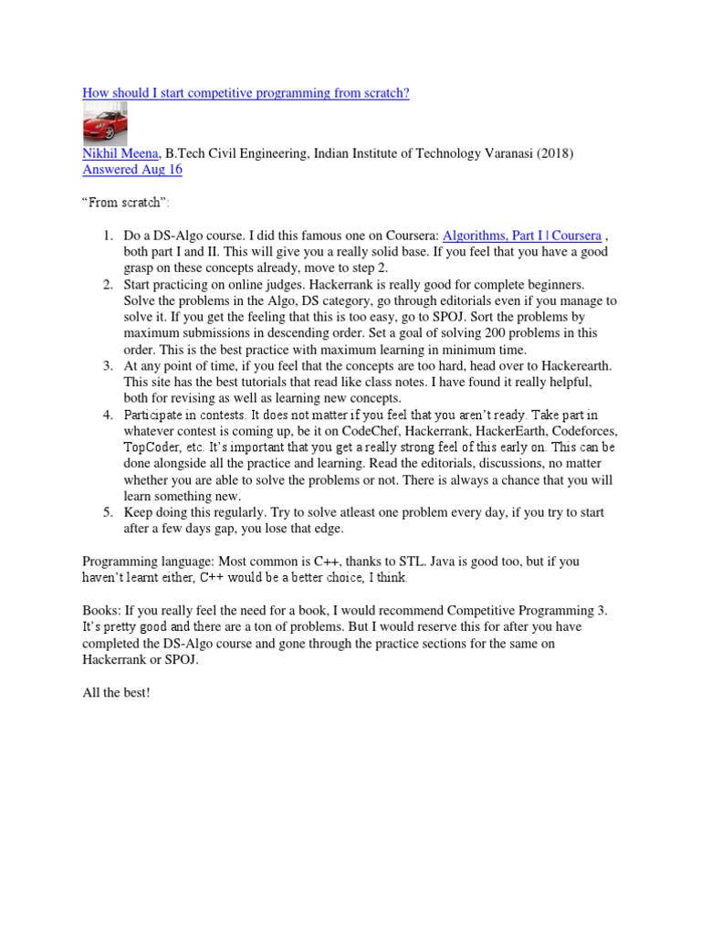 How Should I Start Competitive Programming From Scratch | PDF