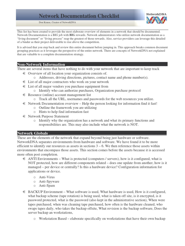 Comprehensive Network Documentation Guide | PDF | Backup | Computer Network