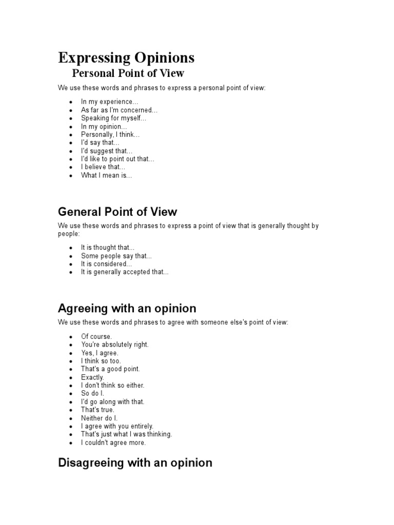 Expressing Personal Opinions and Views | PDF