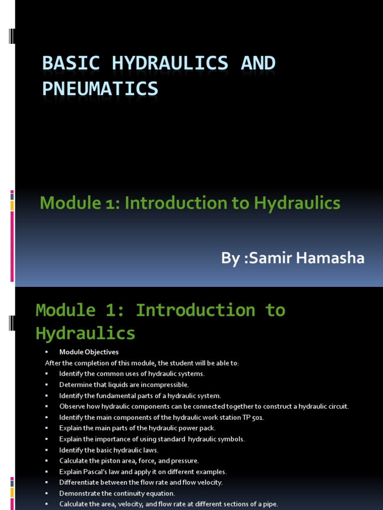 Basic Hydraulics And Pneumatics Module 1 Introduction To Hydraulics