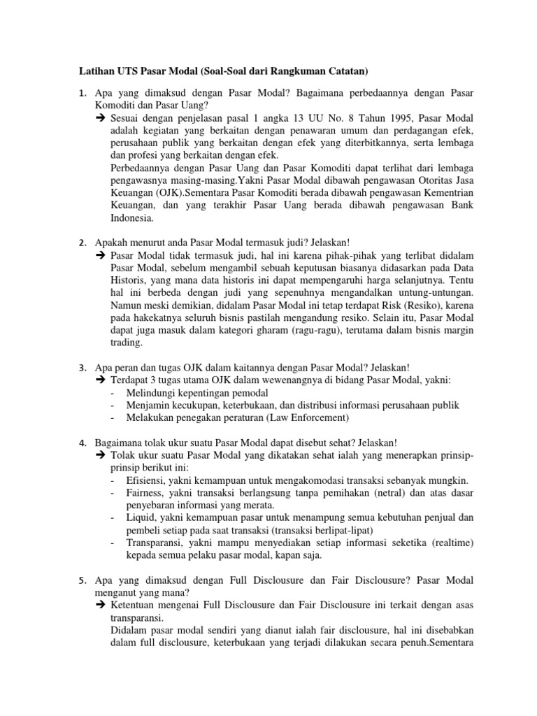 Soal Latihan Materi Pasar Modal