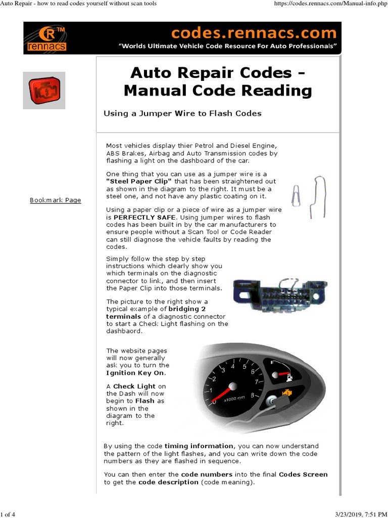 Auto Repair How To Read Codes Yourself Without Scan Tools PDF Electrical Engineering