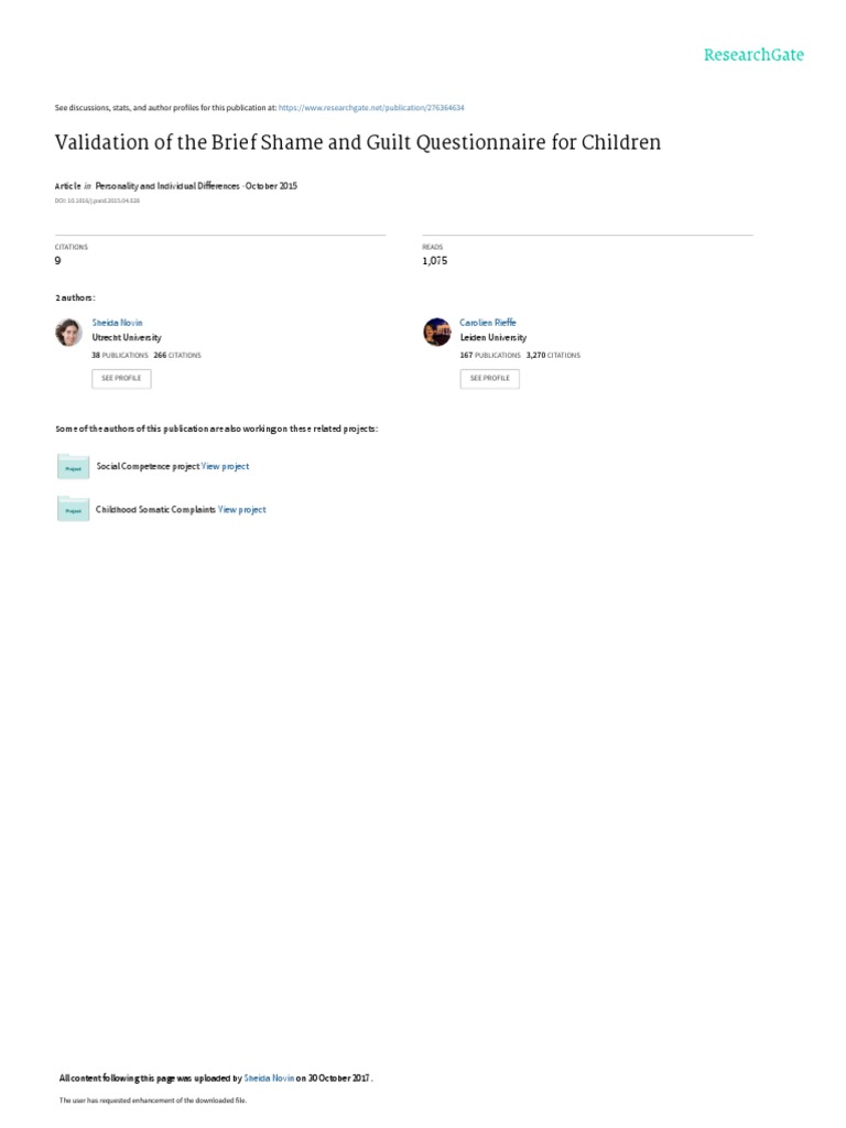 Validating the Brief Shame and Guilt Questionnaire | PDF | Shame ...