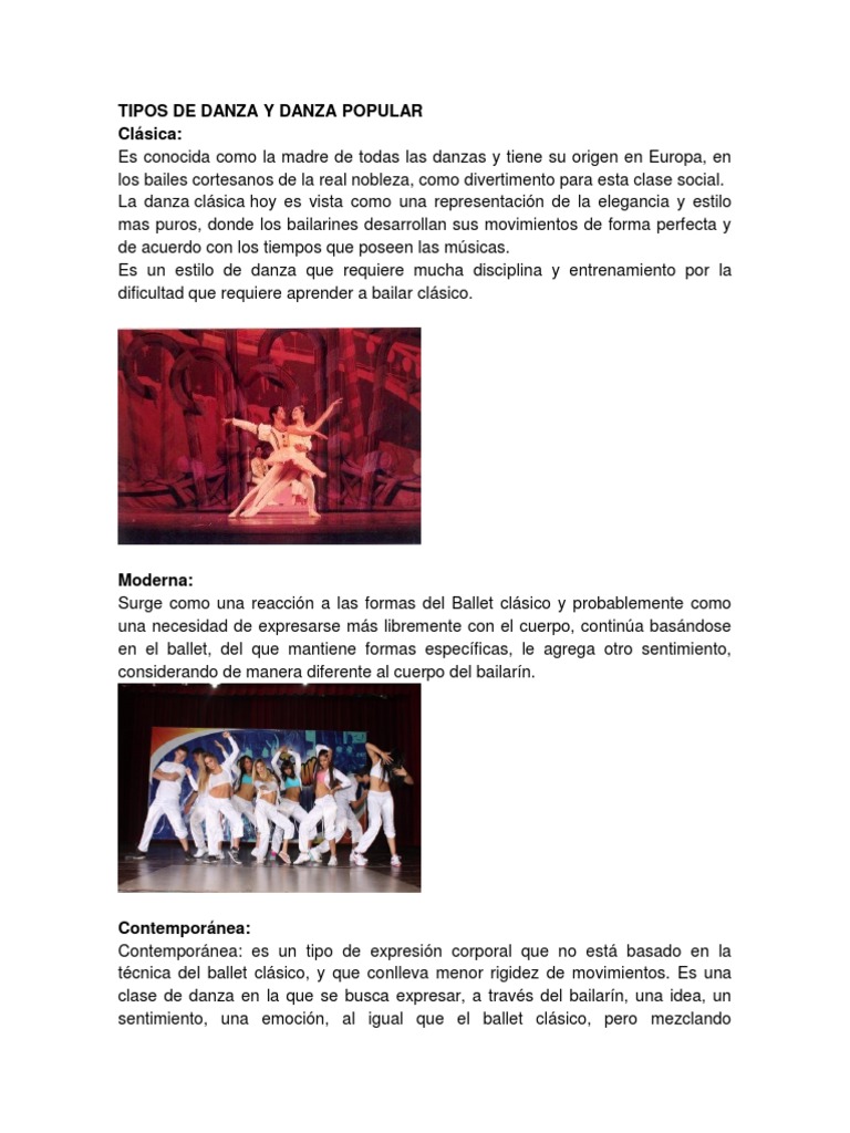 Tipos de Danza y Danza Popular | PDF | Ballet | Bailes