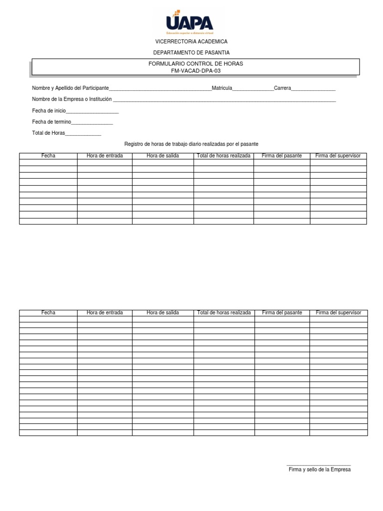 Control de Horas de Pasantía UAPA | PDF