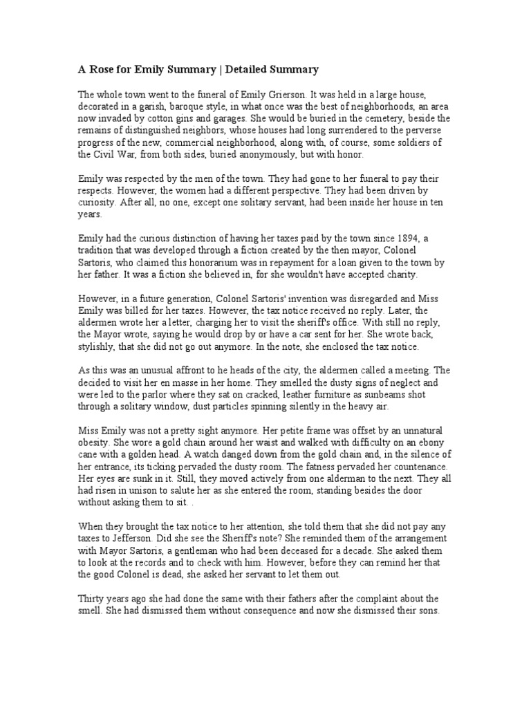 A Rose For Emily Summary PDF
