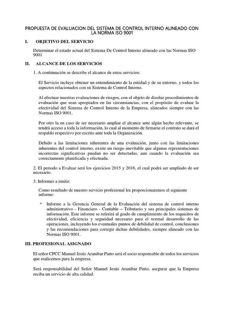 Propuesta de Evaluacion Del Sistema de Control Interno Alineado Con La ...