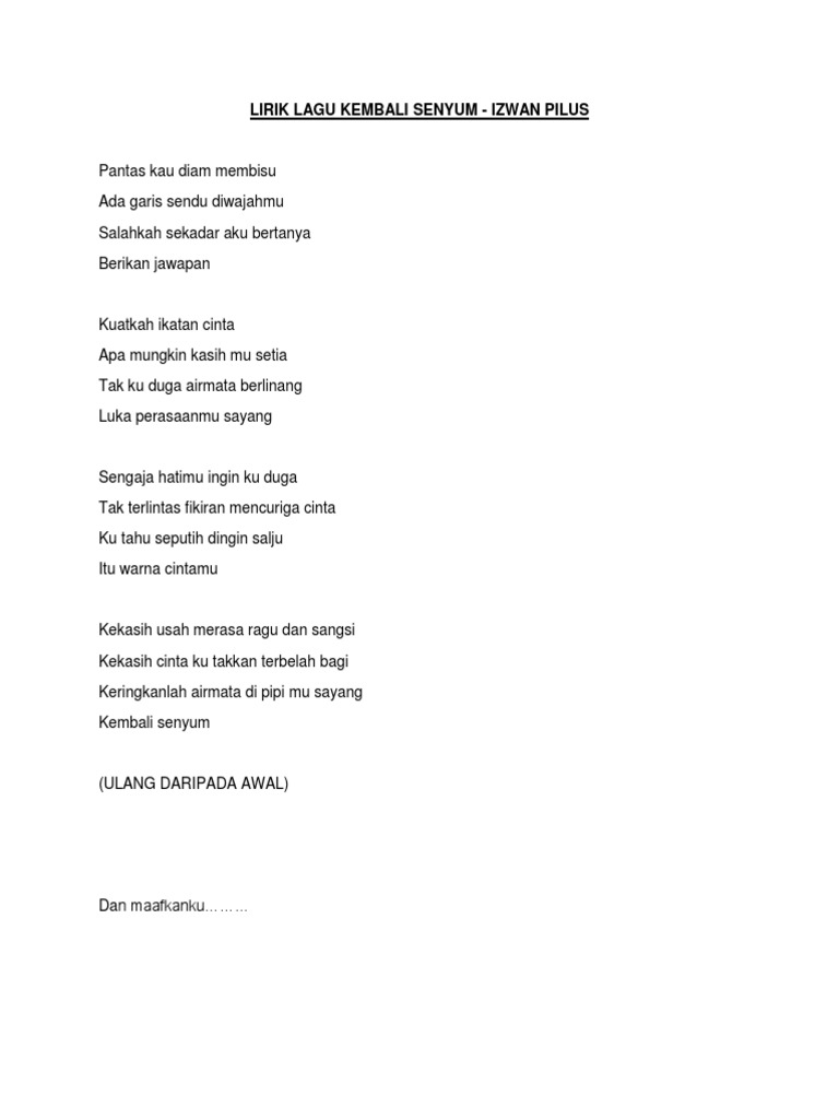 Lirik Lagu Kembali Senyum