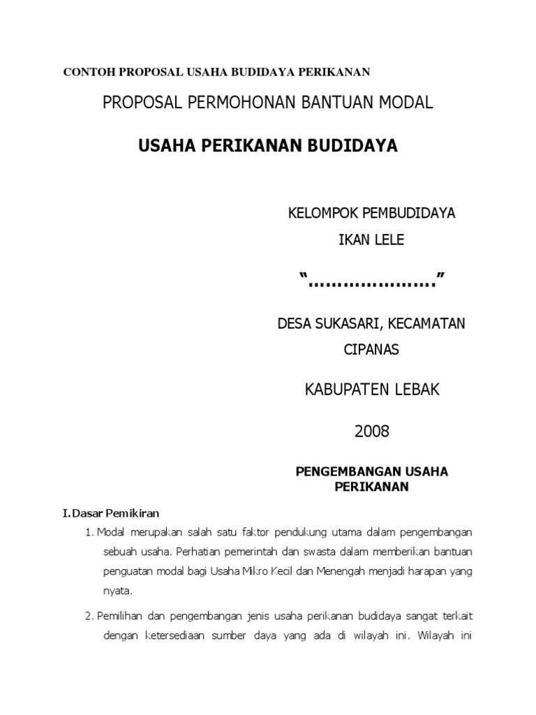 Proposal Usaha Budidaya Lele Proposal Usaha Budidaya Ikan Lele Jevt Online