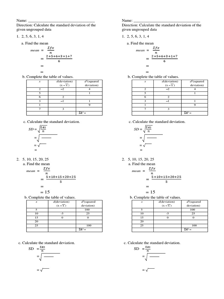 Standard Deviation Quiz PDF Standard Deviation Descriptive Statistics